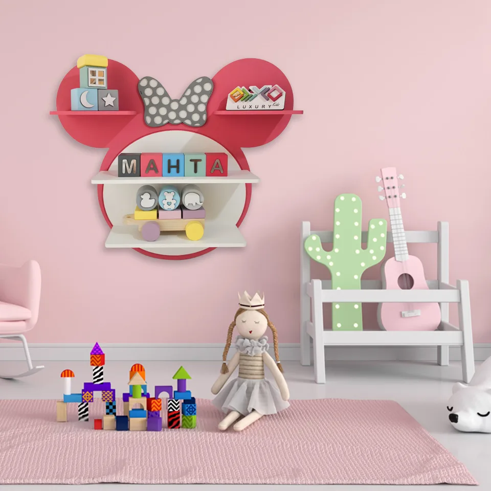 شلف دیواری اتاق کودک طرح میکی موس مدل MKids51-HotPink