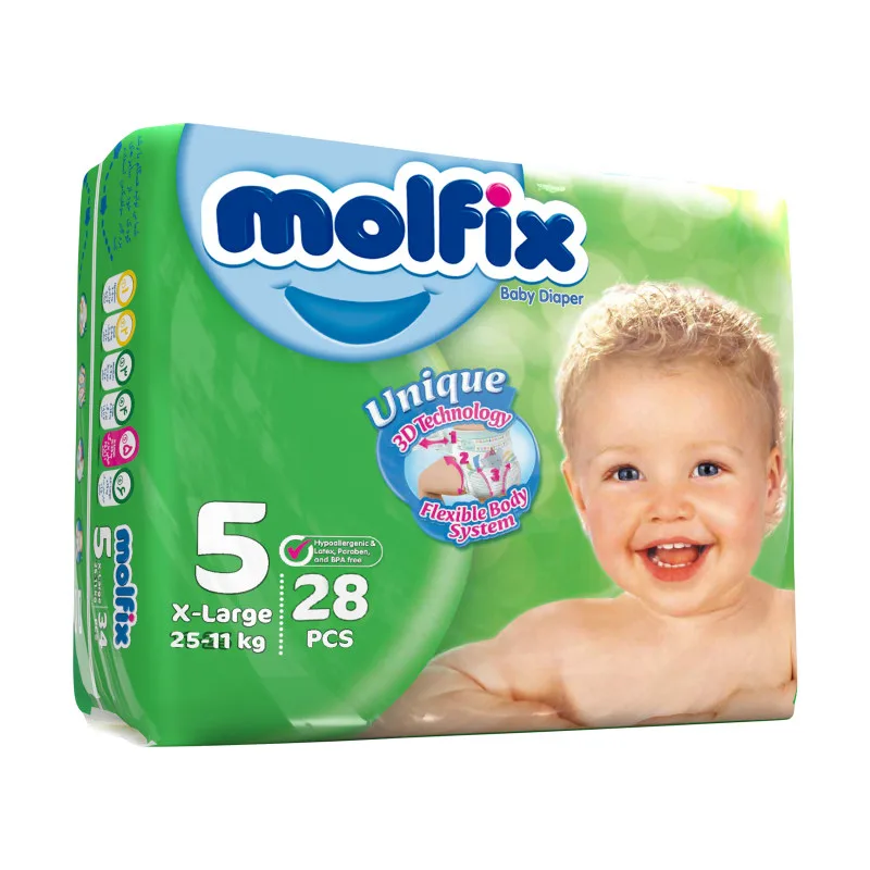پوشک کودک مولفیکس  مدل xlarge سایز 5 دو بسته 28 عددی