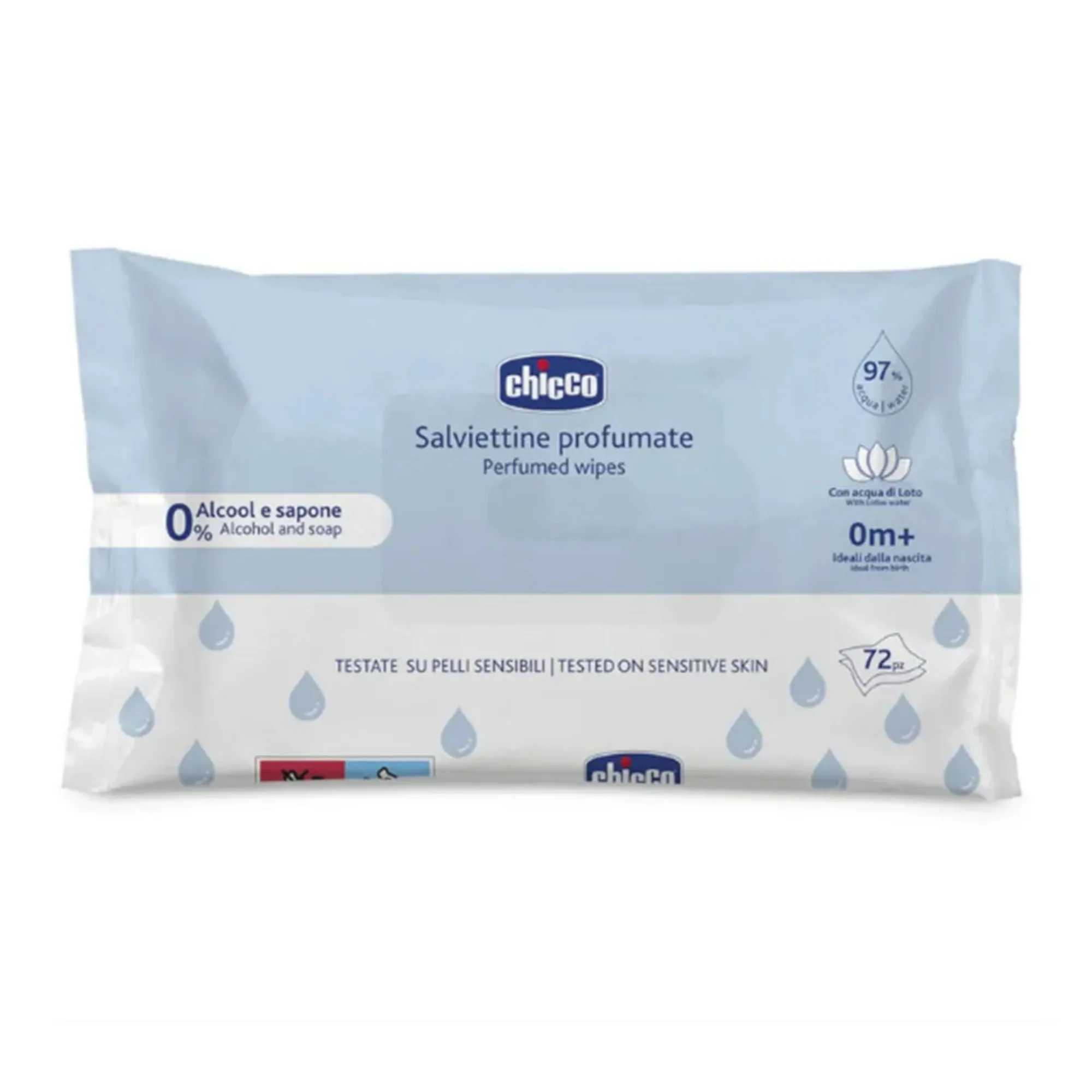 دستمال مرطوب کودک چیکو مدل salviettine profumate بدون حساسیت 72 عددی