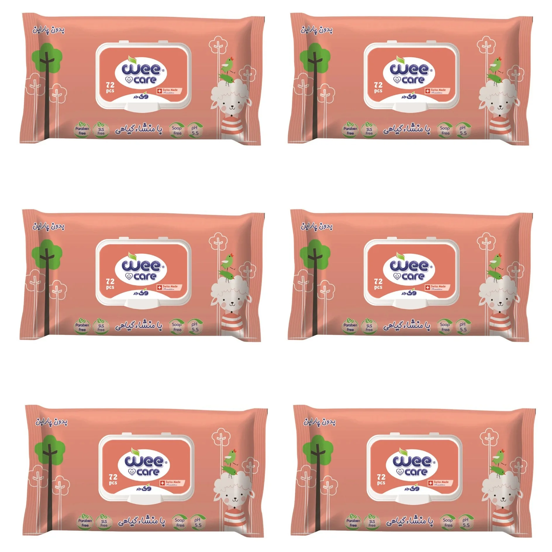 دستمال مرطوب کودک وی کر مدل عصاره جوانه گندم و روغن بادام 6 بسته 72 عددی