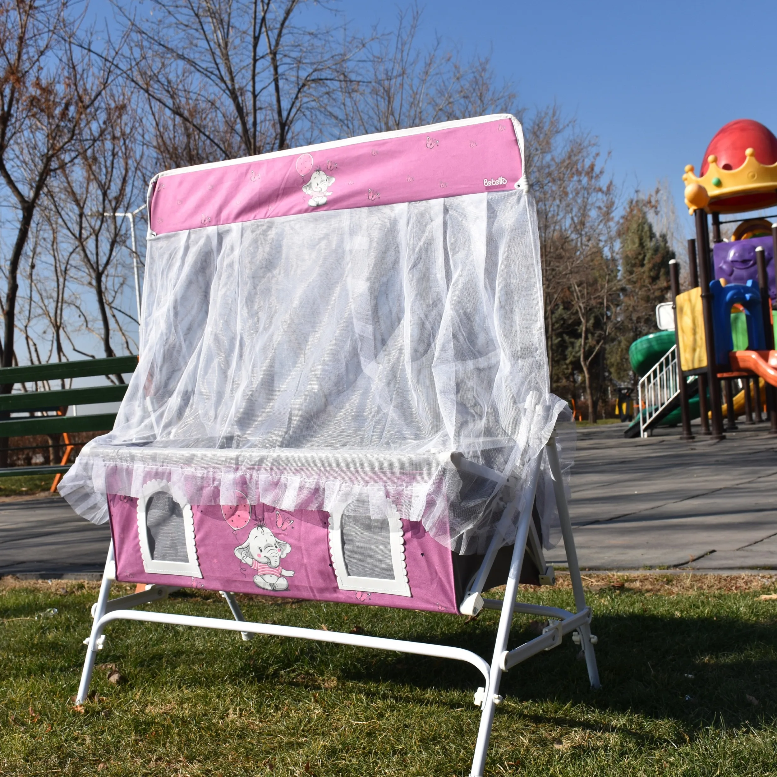 گهواره نوزاد شادی مدل مخمل طرح فیل و بادکنک