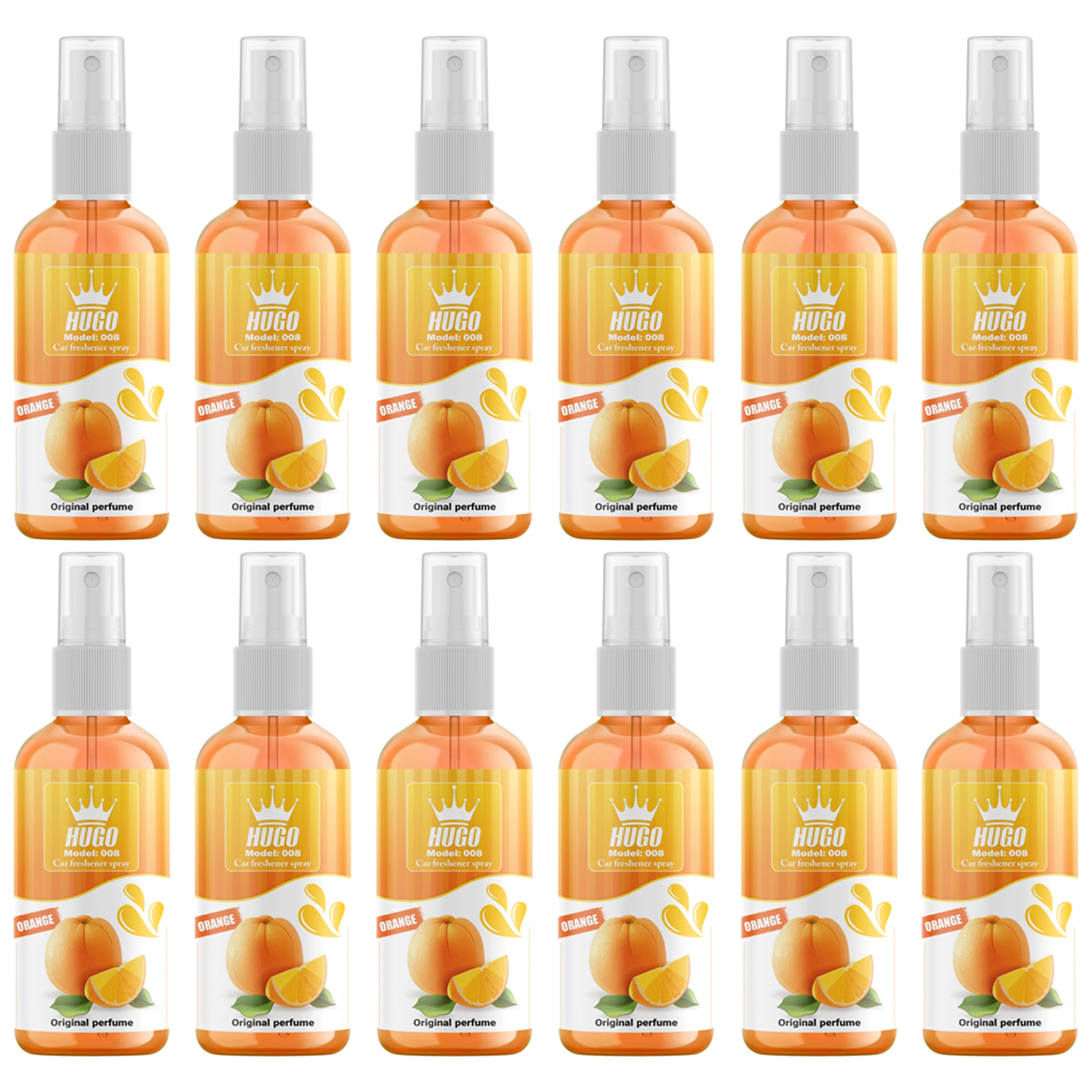 اسپری خوشبو کننده خودرو هوگو مدل پرتقال کد 008 حجم 50 میلی لیتر بسته 12 عددی