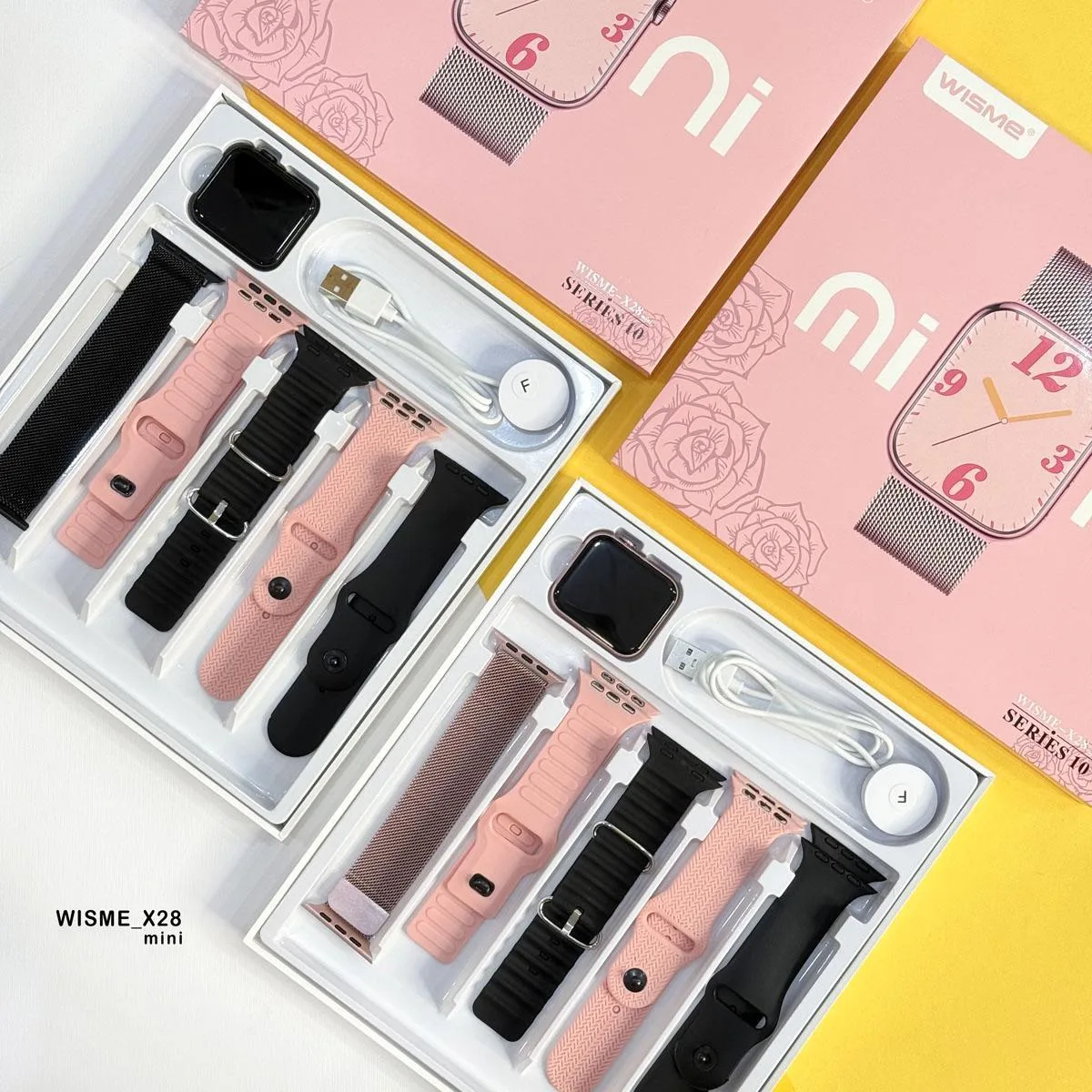 ساعت هوشمند ۴۱ میلیمتری ویسمی مدل X28 mini با ۴ بند سیلیکونی و ۱ بند فلزی