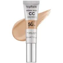 کرم پودر CC مایع +SPF50 تاپ فیس مدل NATURAL GLOW شماره 003 مناسب برای انواع پوست حجم 30 میلی لیتر