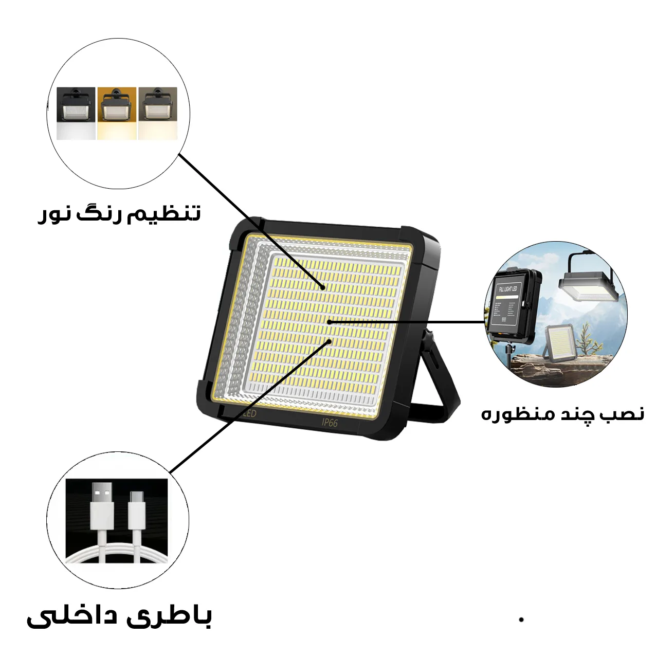 نور ثابت ال ای دی مدل کمپینگ کد YM-A168