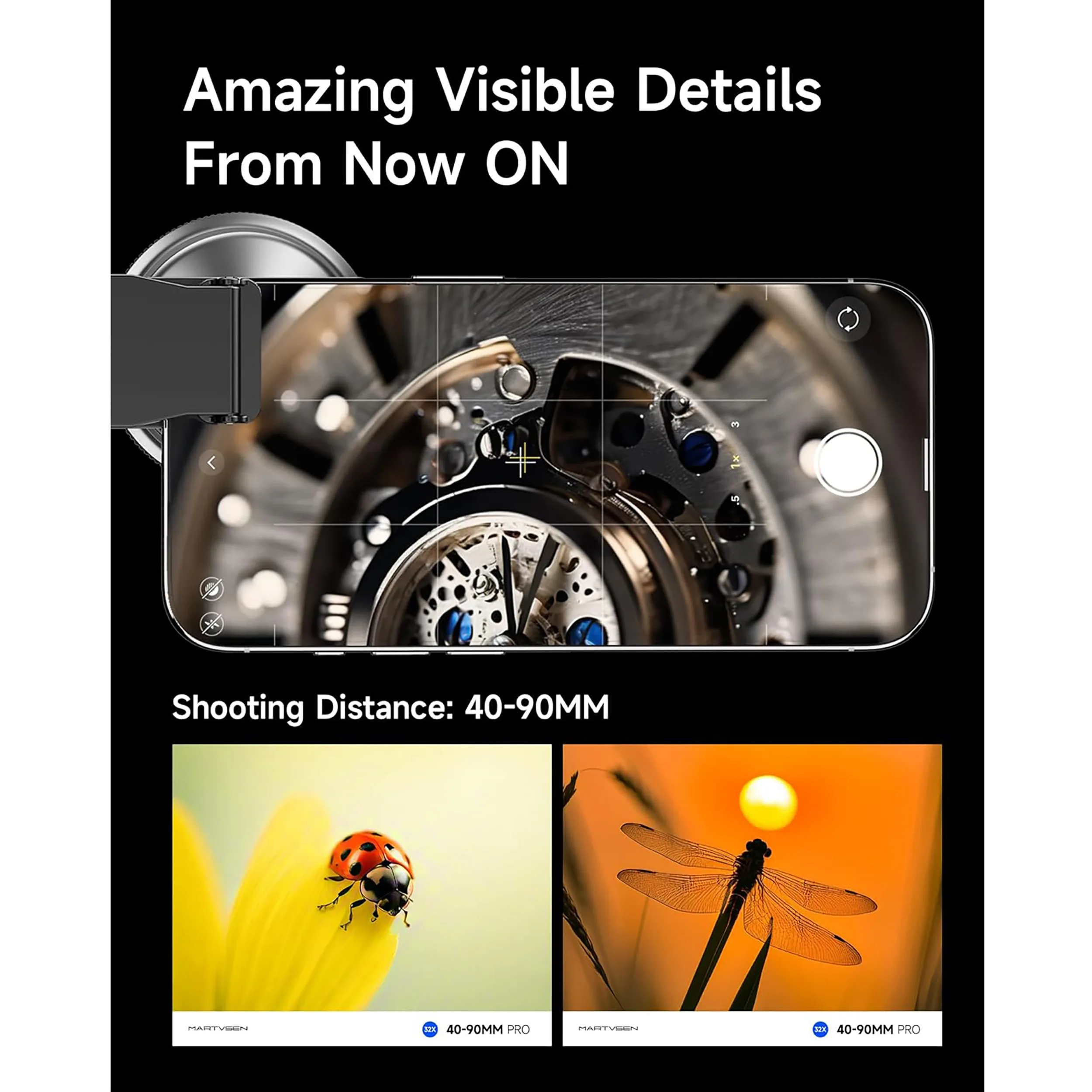 لنز دوربین مارتویسن مدل MASTER-GRADE PHONE MACRO LENZ 32X (40-90MM PRO) مخصوص دوربین شرکت  سامسونگ، پاناسونیک، فوجی فیلم، نیکون، کانن، سونی، دی‌جی‌آی، اینستا360
