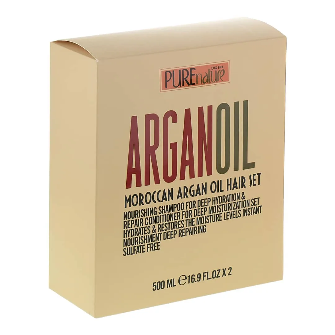 شامپو تقویت کننده و ترمیم کننده مو پیور نیچر مدل argan حجم 500 میلی لیتر به همراه ماسک مو پیور نیچر مدل argan oil