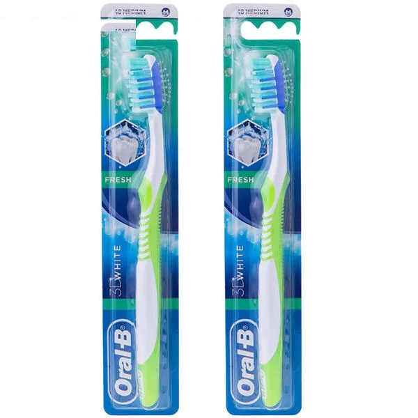 مسواک اورال-بی مدل 3D white با برس متوسط مجموعه 2 عددی