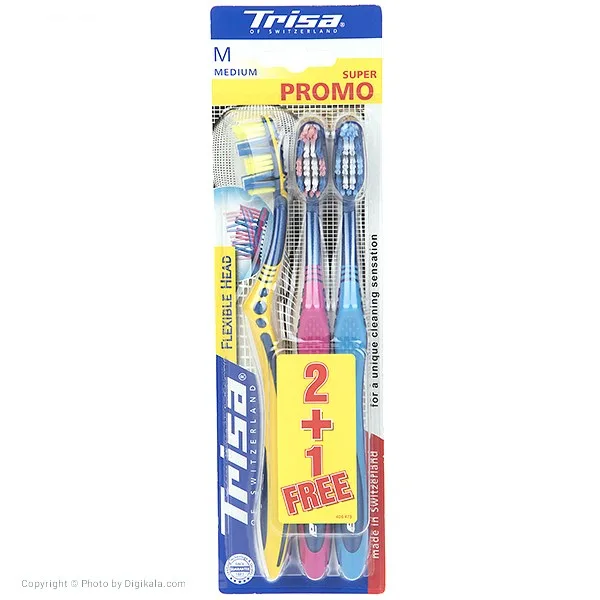 مسواک تریزا سری Super Promo مدل Flexible Head با برس متوسط بسته 3 عددی