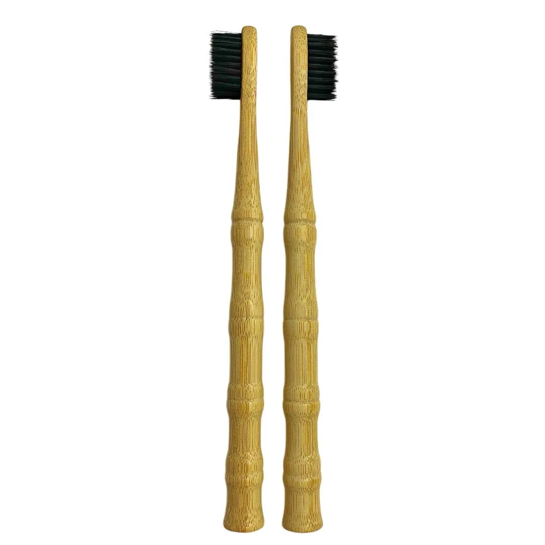 مسواک بامبو مدل چوبی با برس متوسط مجموعه 2 عددی