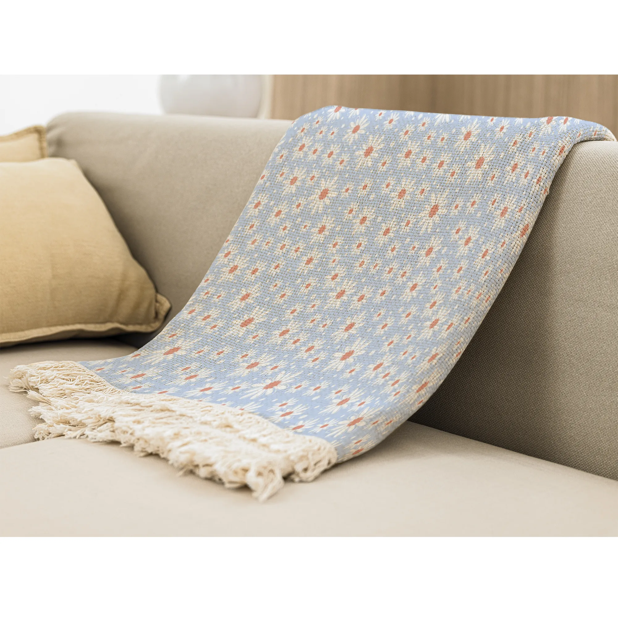 شال مبل بارمان دکور طرح بابونه کد 47 سایز 98x180 سانتی متر