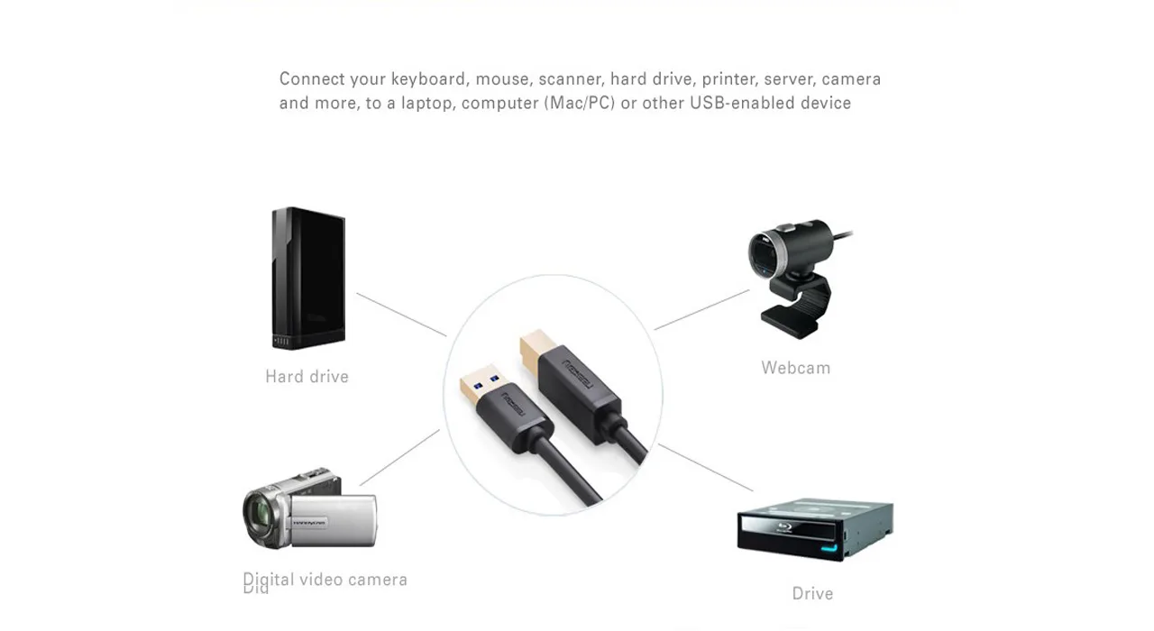 کابل 3.0 USB پرینتر یوگرین مدل US210-10372 طول 2 متر