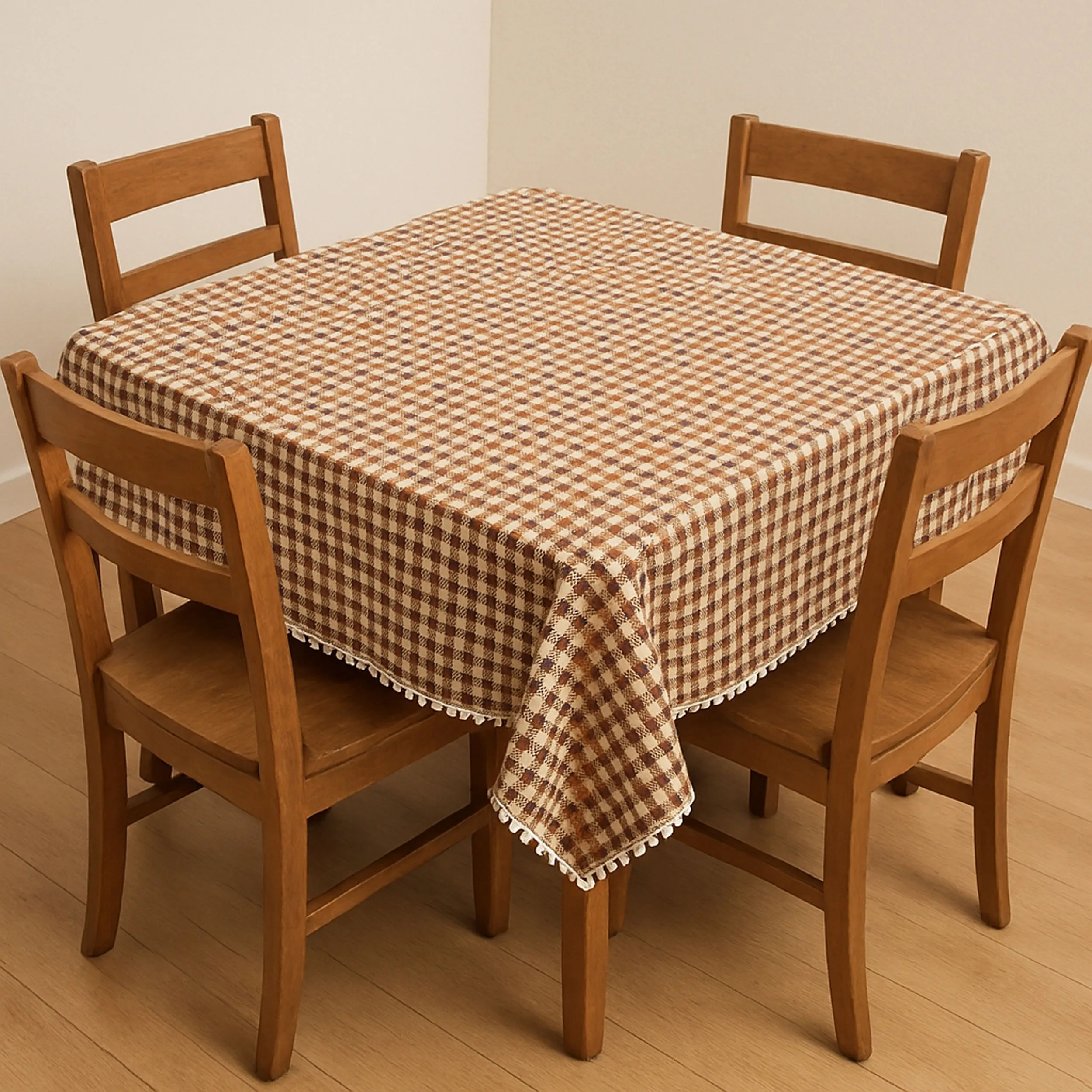 رومیزی پانیذ پود مدل چهارخانه مربع سایز 140x140 سانتیمتر
