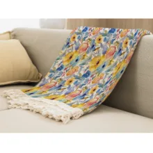 شال مبل بارمان دکور طرح گل های آبرنگی کد 02 سایز 98x180 سانتی متر