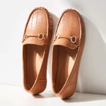 کفش کالج زنانه مکس مدل Textured Slip-On Moccasins With Metallic Accen