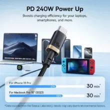 کابل تبدیل USB-C بیسوس مدل Dura Series 240W طول 1 متر