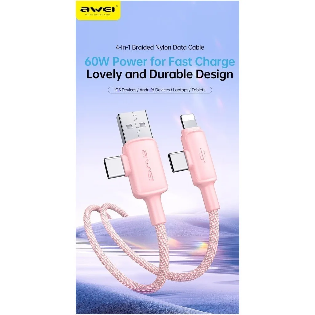 کابل تبدیل USB-C / USB به USB-C / لایتنینگ اوی مدل CL-181 60W طول 1 متر