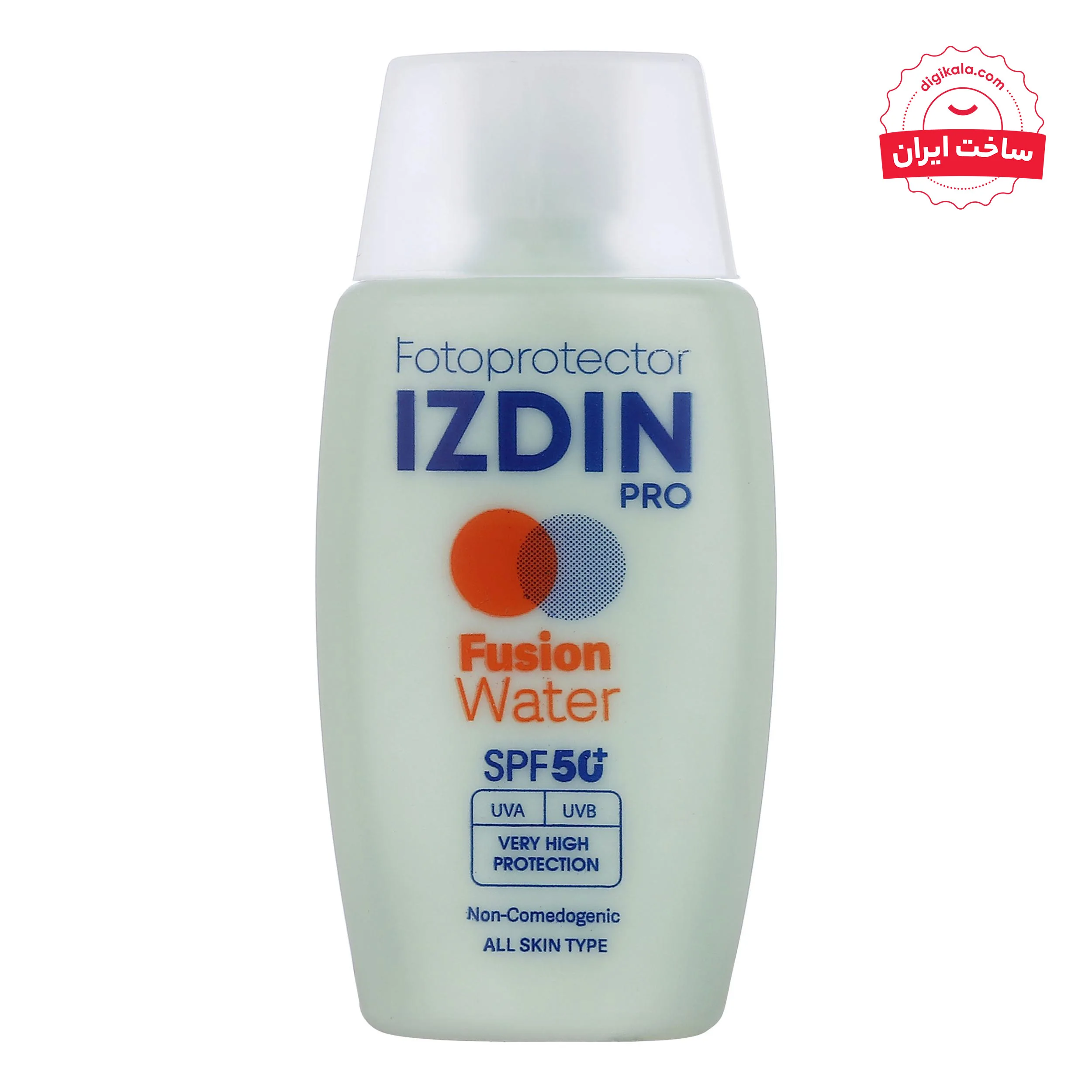 فلوئید ضد آفتاب بی‌رنگ صورت و گردن ایزدین پرو SPF 50 مدل Fusion Water ‌محافظ در برابر اشعه UVA و UVB مناسب برای انواع پوست حجم 50 میلی‌لیتر
