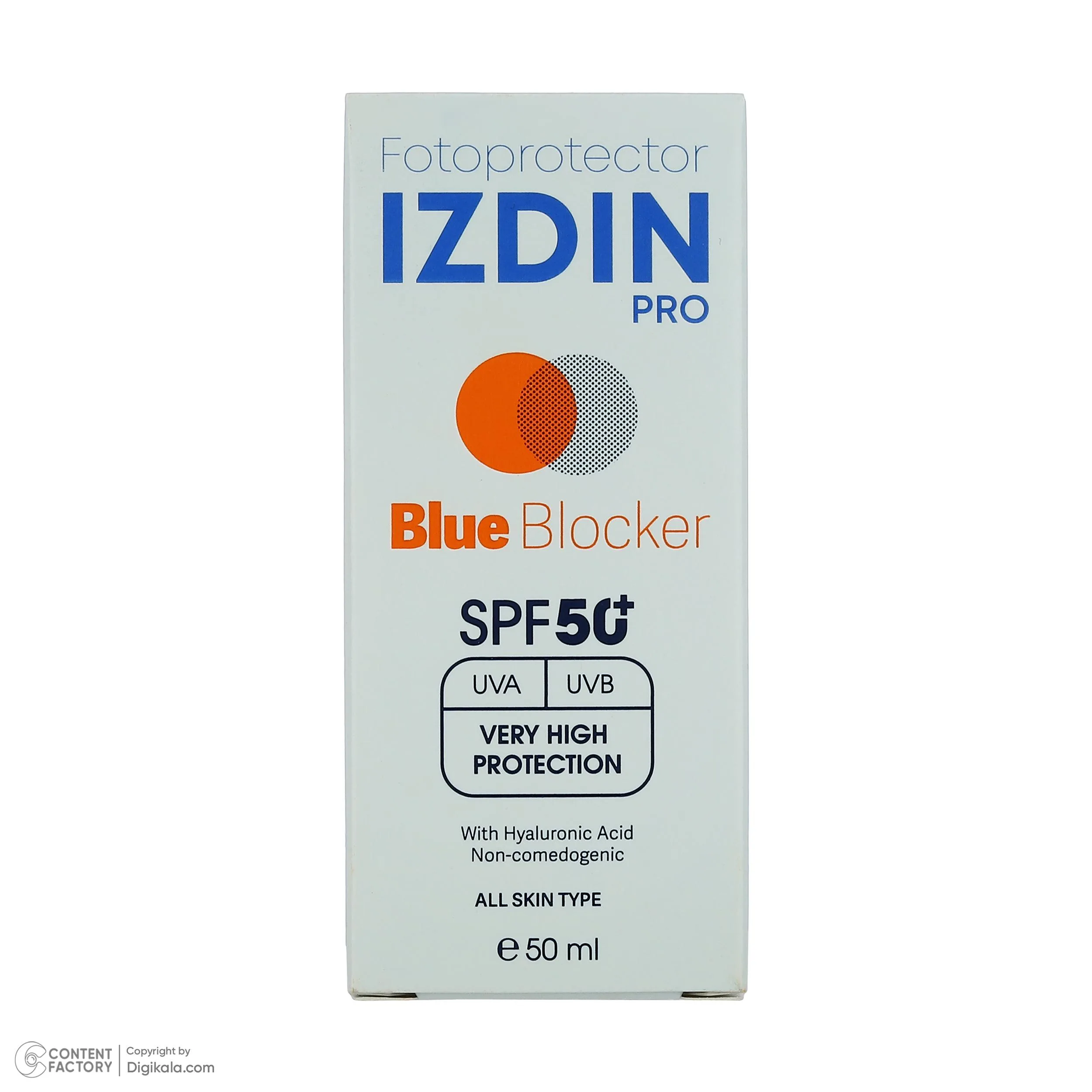 فلوئید ضد آفتاب بیرنگ صورت و گردن ایزدین پرو SPF 50 مدل Blue Blocker محافظ در برابر اشعه UVA و UVB مناسب برای انواع پوست حجم 50 میلیلیتر