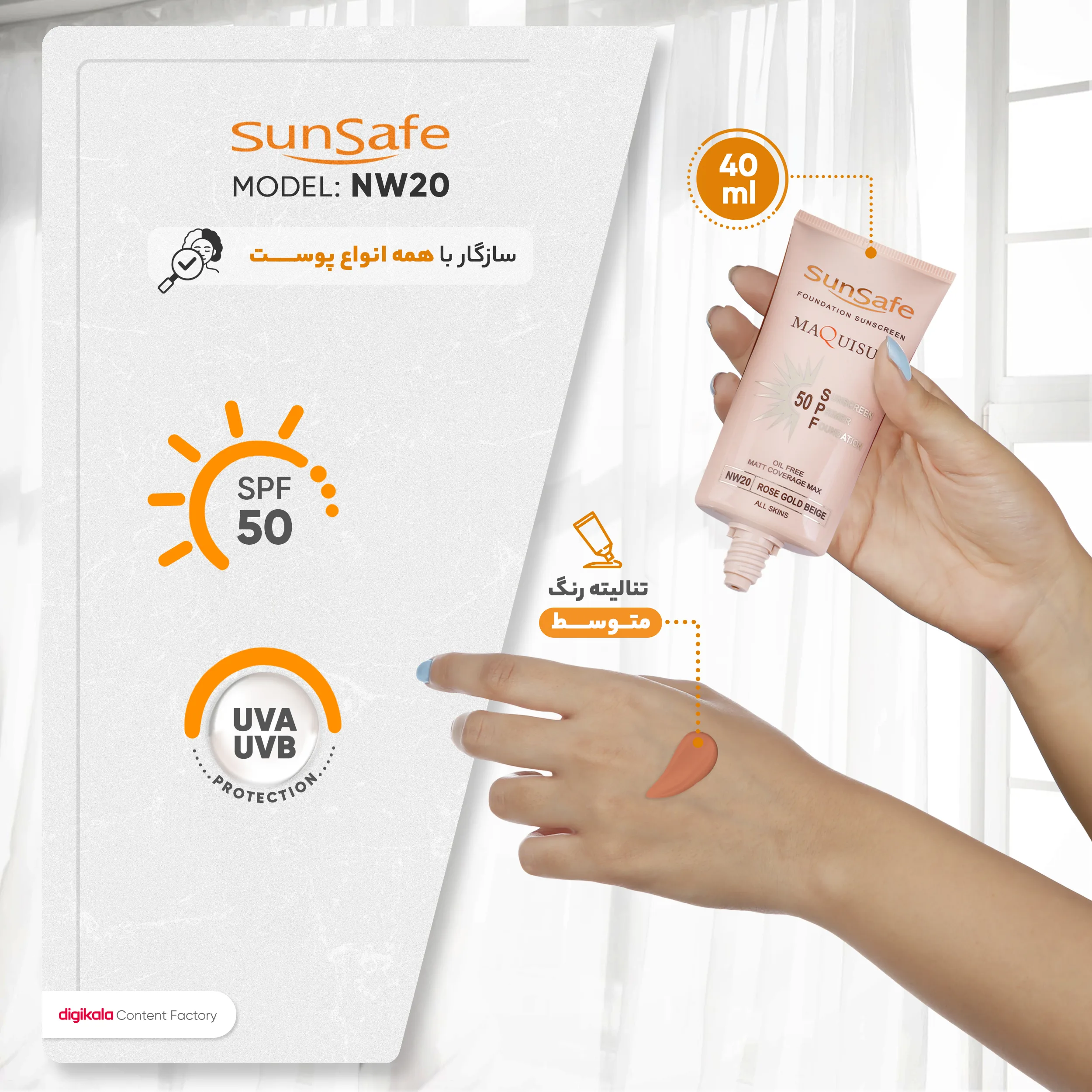 کرم ضدآفتاب سانسیف مدل NW20، حجم 40 میلیلیتر