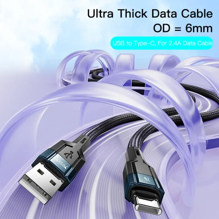کابل تبدیل USB به USB-C یسیدو مدل CA106 6mm طول 1.2 متر