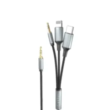 کابل تبدیل AUX به لایتنینگ / USB-C / AUX ارلدام مدل AUX72 طول 1.2 متر