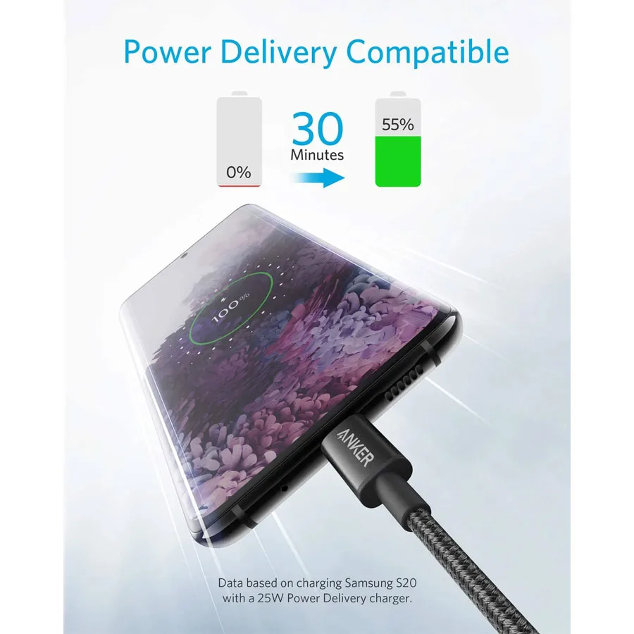 کابل تبدیل USB-C به USB-C انکر مدل Nylon A8752 طول یک متر