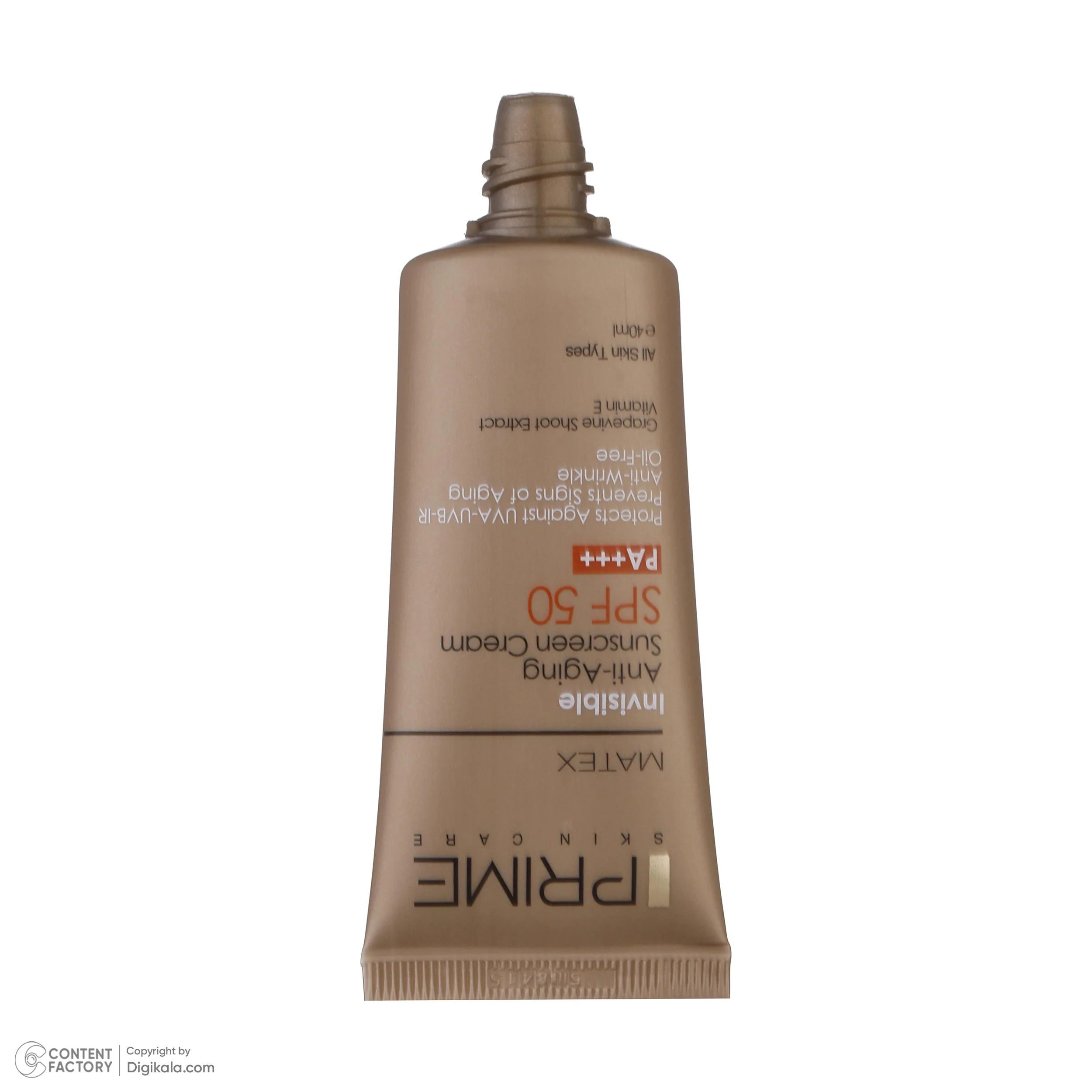 کرم ضدآفتاب بدون رنگ پرایم مدل Anti Aging SPF50، حجم 40 میلی‌لیتر