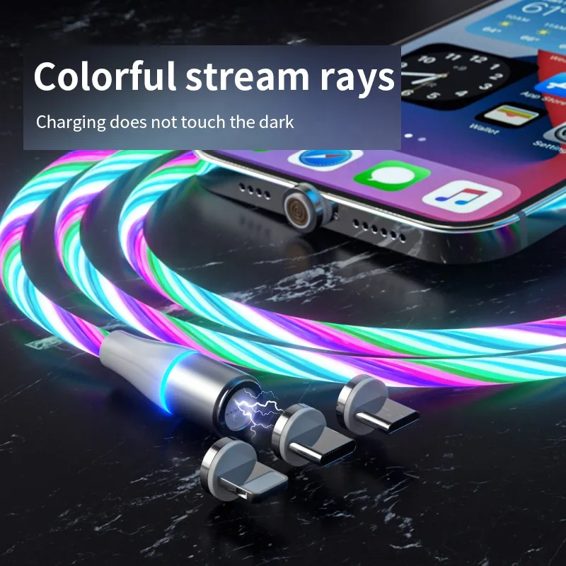 کابل تبدیل مغناطیسی USB به MicroUSB / USB-C / لایتنینگ مدل 1x3 LED طول 1 متر