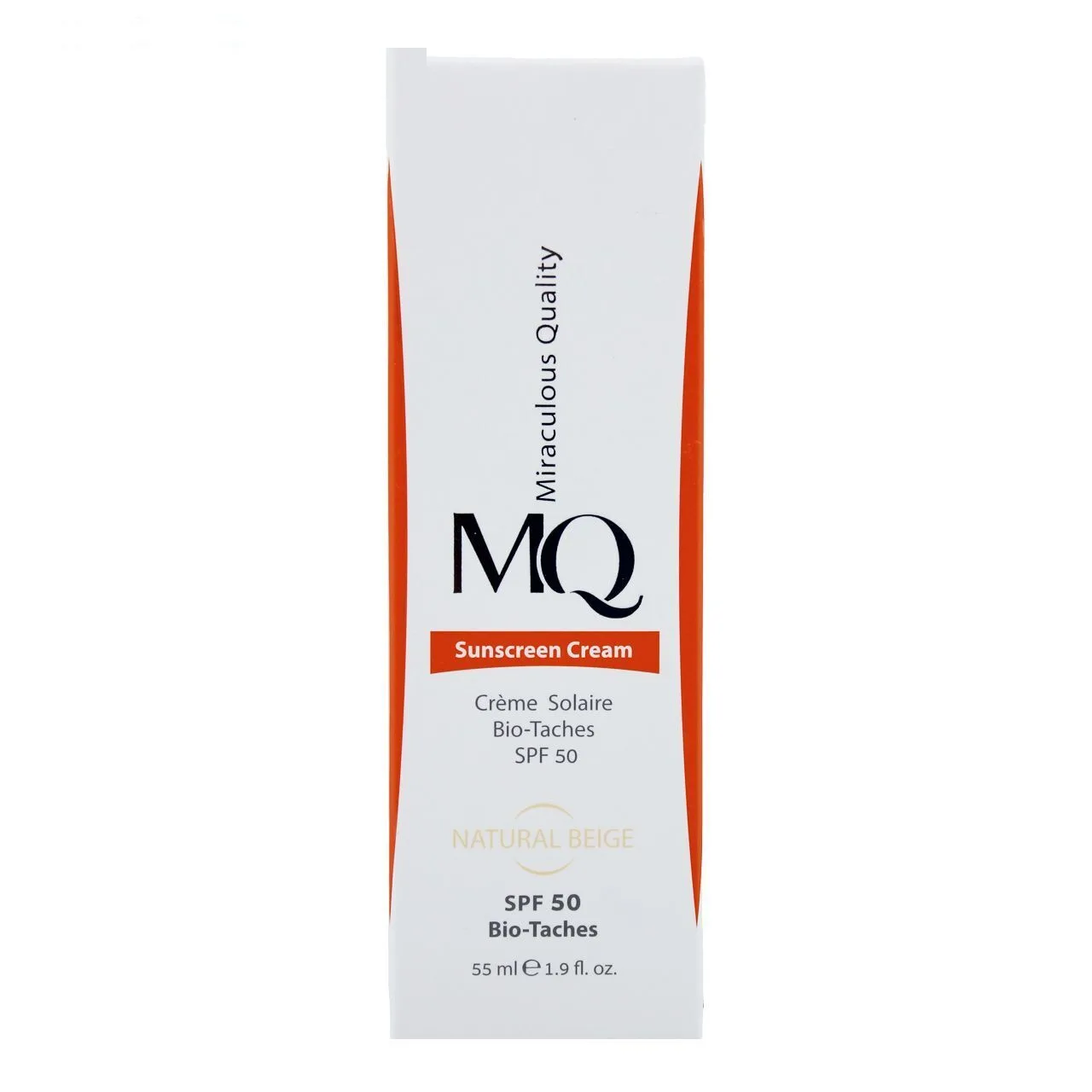کرم ضدآفتاب رنگی ام کیو SPF50 مدل NATURAL BEIGE BIO TACHES مناسب انواع پوست، حجم 55 میلیلیتر