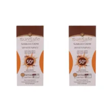 کرم ضد آفتاب رنگی دست و صورت سان سیف SPF 50 مدل روشن کننده و ضد لک محافظ UVA ،UVB، مناسب برای انواع پوست حجم 50 میلیلیتر بسته ۲ عددی