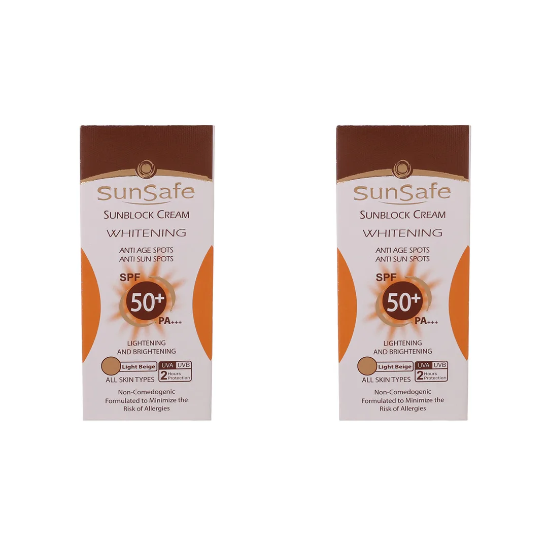 کرم ضد آفتاب رنگی دست و صورت سان سیف SPF 50 مدل روشن کننده و ضد لک محافظ UVA ،UVB، مناسب برای انواع پوست حجم 50 میلیلیتر بسته ۲ عددی