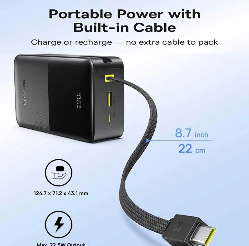 پاوربانک 22 وات بیسوس مدل EnerFill FC51 Bipow 2 Pro ظرفیت 30000 میلی‌آمپرساعت