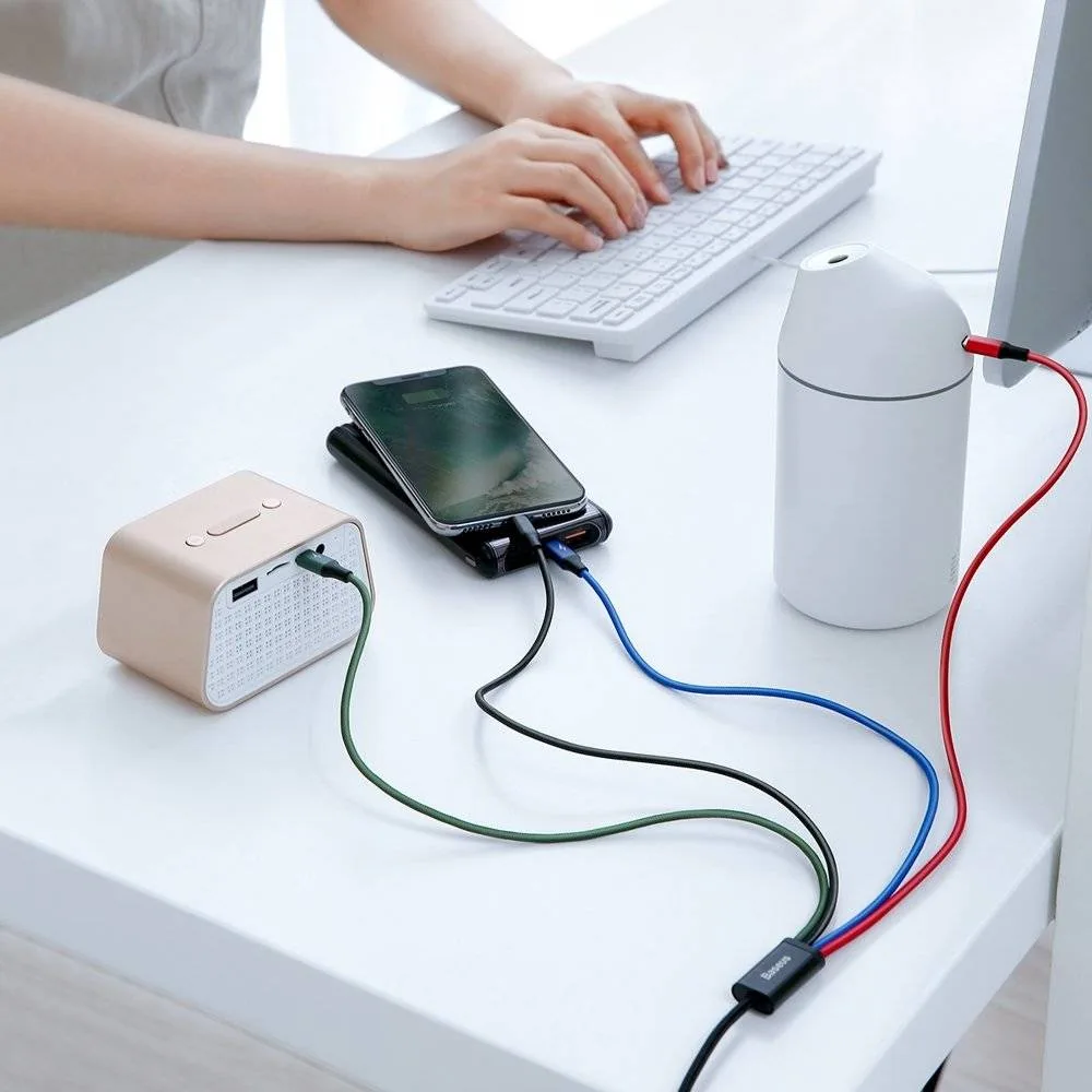 کابل تبدیل USB به لایتنینگ/ microUSB/ USB-C باسئوس مدل CA1T4-B01 طول 1.2 متر