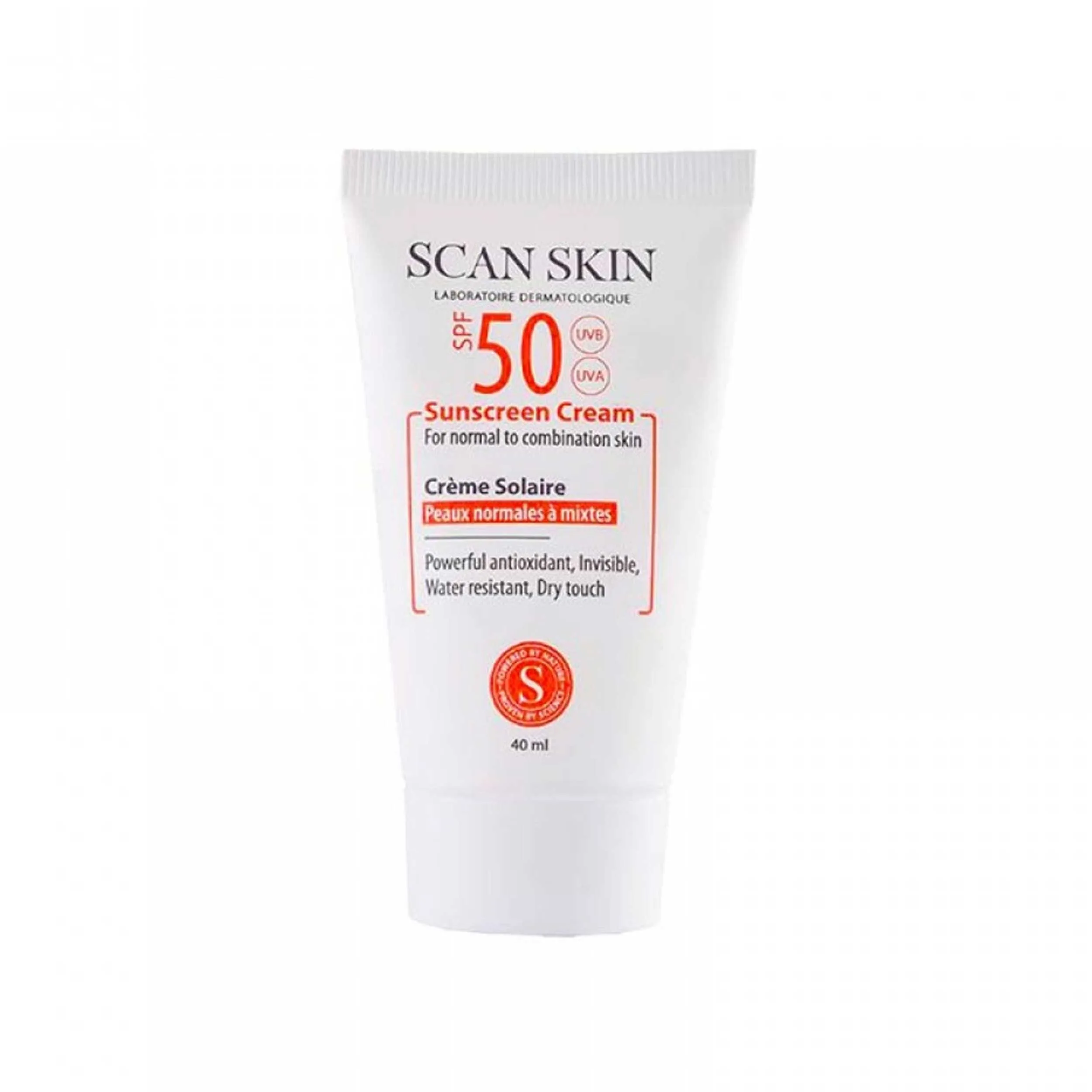 کرم ضدآفتاب بی‌رنگ اسکن اسکین مدل SPF50، مناسب پوست‌های معمولی و مختلط، حجم 40 میلی‌لیتر