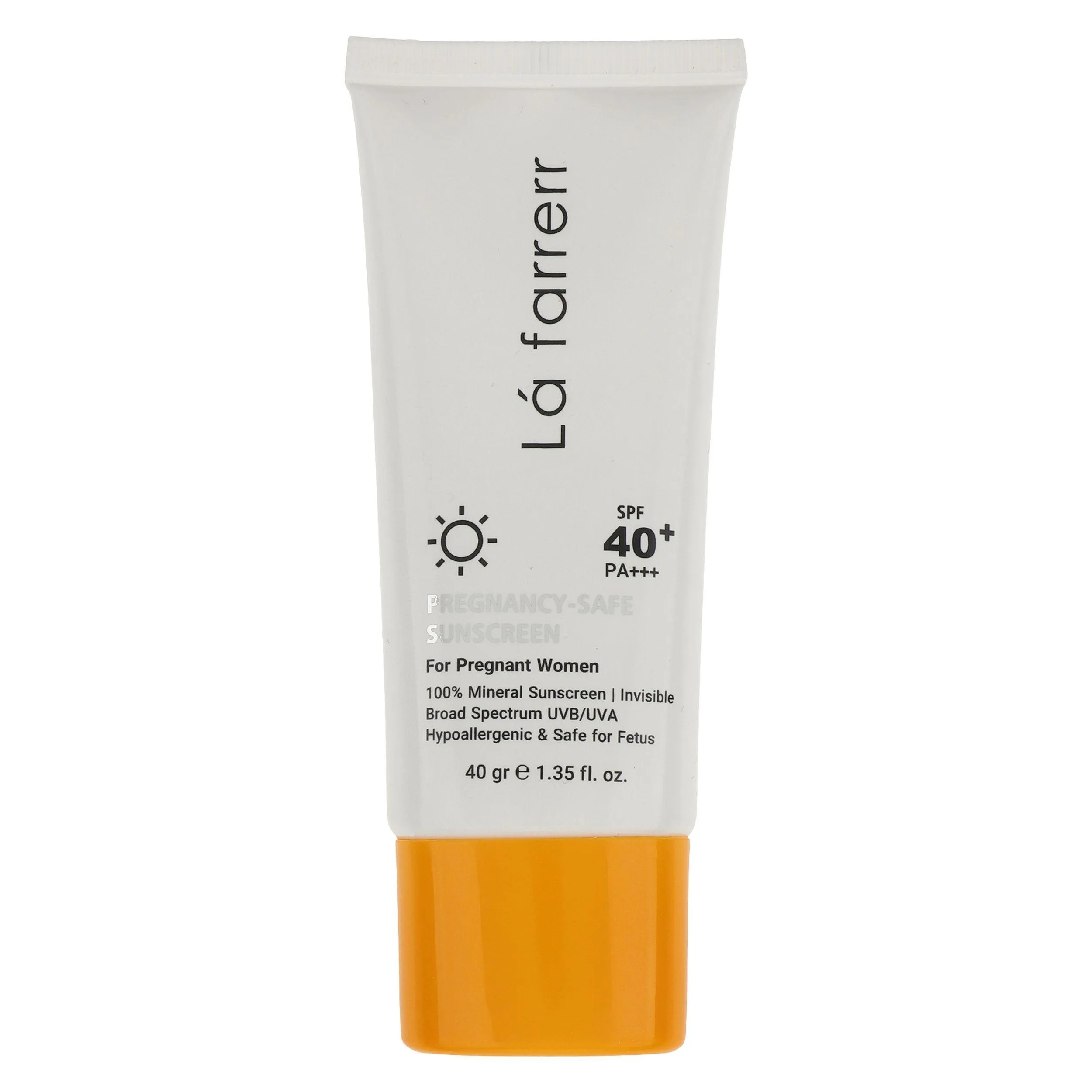 کرم ضد آفتاب بدون رنگ لافارر SPF 40 مدل PREGNANCY SAFE، حاوی محافظ UVA و UVB و PA+++ مناسب پوست بانوان باردار حجم 40 میلی‌لیتر