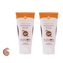 کرم ضد آفتاب رنگی دست و صورت سان سیف SPF 50 مدل روشن کننده و ضد لک ‌محافظ UVA ،UVB، مناسب برای انواع پوست حجم 50 میلی‌لیتر بسته ۲ عددی
