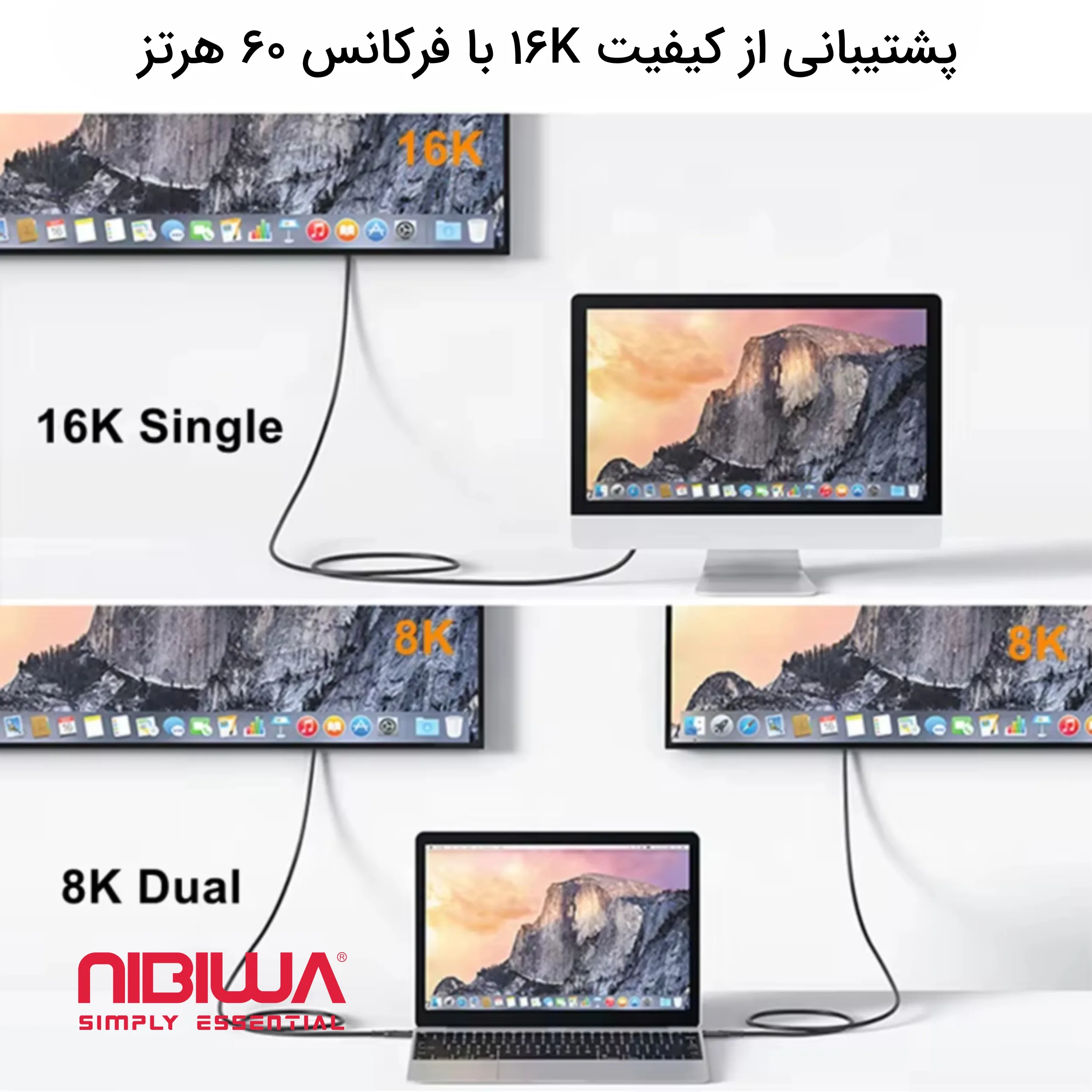 کابل USB-C نیبیوا مدل USB4 V2 ThunderBolt 5 طول 1 متر