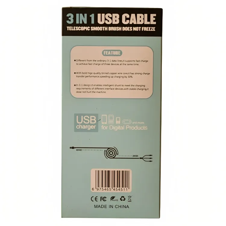 کابل تبدیل USB به microUSB/USB-C/لایتنینگ مدل WWQ-60 طول 1 متر