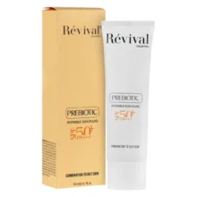 کرم ضد آفتاب بی‌رنگ کلکسیون رویوال، spf 50، مدل prebiotic، ‌مناسب پوست‌های چرب و مختلط با حجم 50 میلی‌لیتر، محافظت‌کننده در برابر اشعه‌های UVA و PA ،UVB+++، ضد جوش و آکنه، دارای فرمولاسیون آنتی اکسیدان، نیاسینامید و ویتامین E، با ماندگاری 5 ساعته