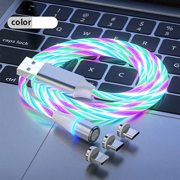 کابل تبدیل مغناطیسی  USB به MicroUSB / USB-C / لایتنینگ مدل  RGB  1x3 طول 1 متر