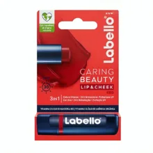 بالم لب لابلو مدل Caring Beauty 3-in-1 قرمز با عصاره شیباتر، ویتامینهای تقویتی، ضد حساسیت و محافظت SPF، مناسب پوست خشک، ترکخورده و حساس