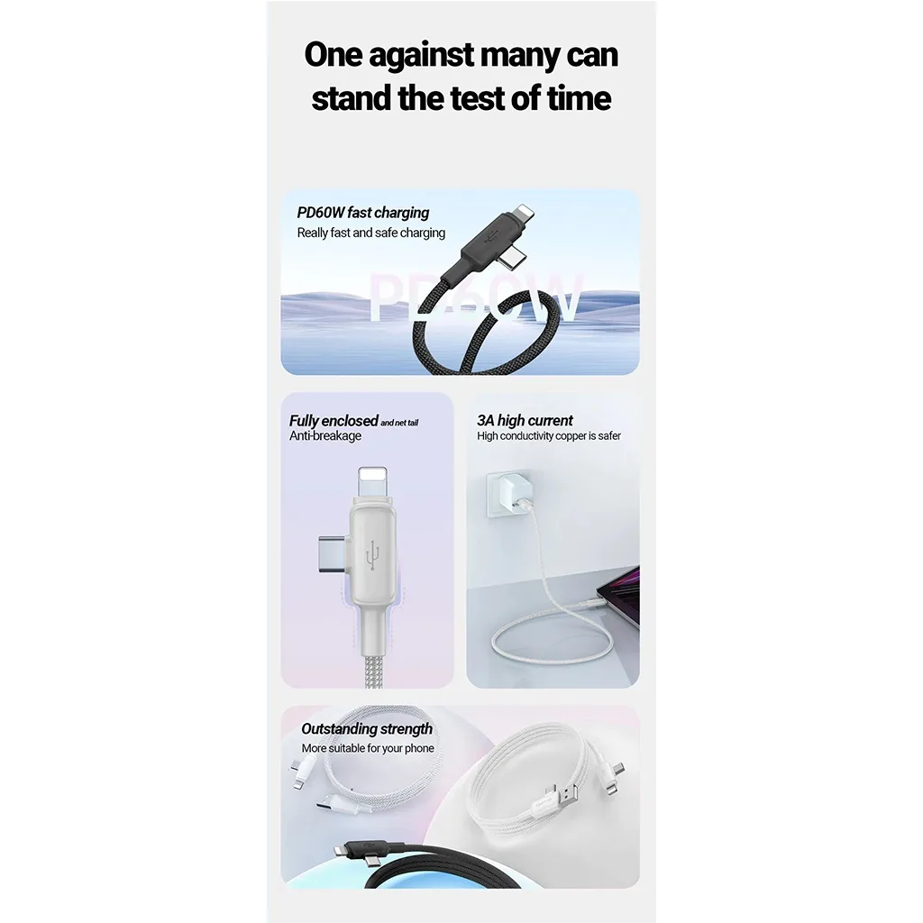 کابل تبدیل USB-C / USB به USB-C / لایتنینگ اوی مدل CL-181 60W طول 1 متر