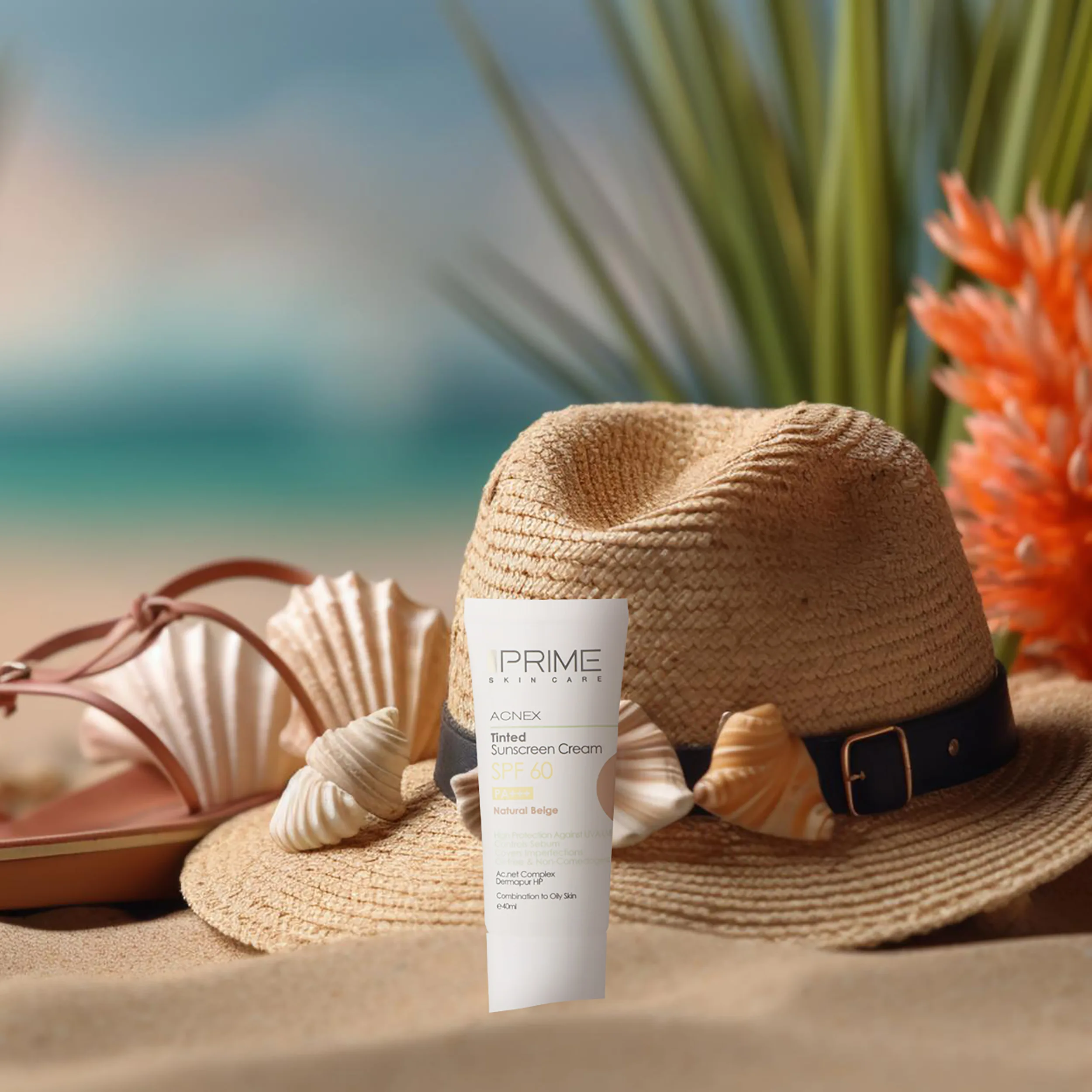 کرم ضدآفتاب رنگی پرایم مدل Acnex Beige SPF60، مناسب پوستهای چرب، حجم 40 میلیلیتر