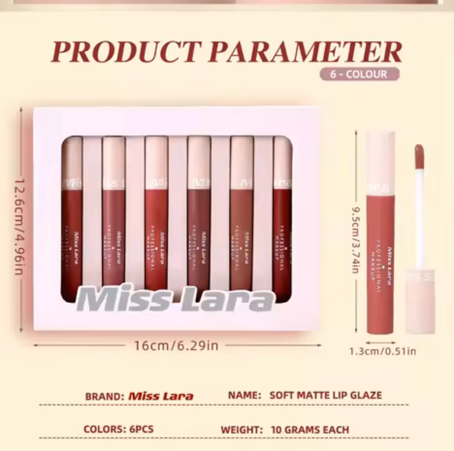 رژ لب مایع مخملی مات میس لارا مدل Professional Makeup بسته 6 عددی