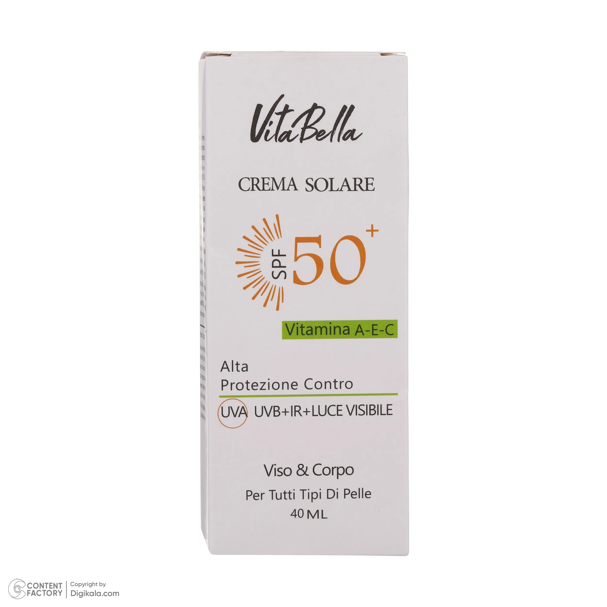 کرم ضدآفتاب بی‌رنگ ویتابلا +SPF50 مدل 001 مناسب انواع پوست، حجم 40 میلی‌لیتر
