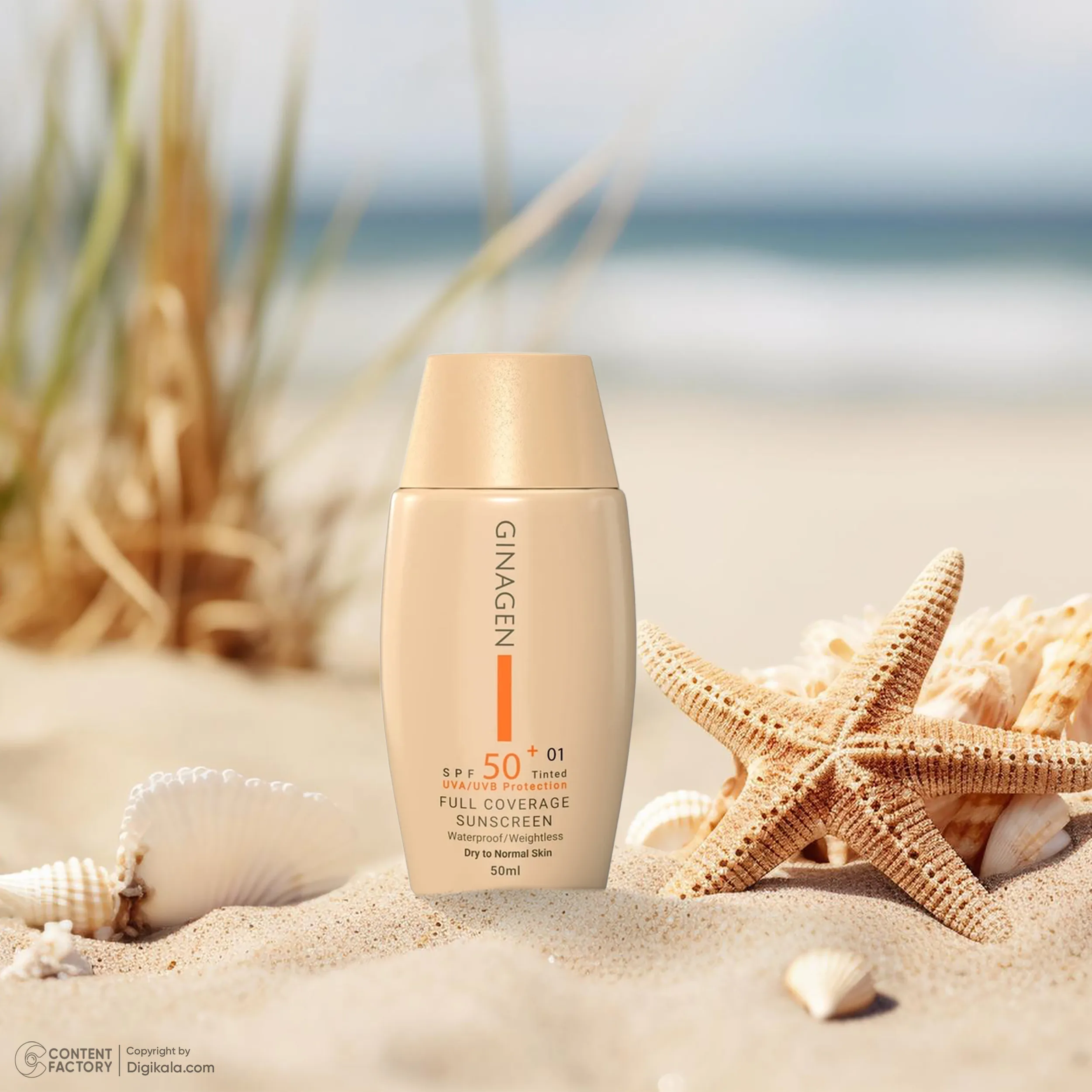 کرم ضد آفتاب رنگی ژیناژن، SPF 50، مدل 01، مناسب پوستهای خشک و نرمال با تنالیته متوسط و حجم 50 میلیلیتر، ضد آب، فاقد پارابن، محافظتکننده در برابر اشعههای UVA و UVB، ارای فرمولاسیون بدون الکل و گلیسیرین غنی شده با ویتامین E، با ماندگاری 4 ساعته