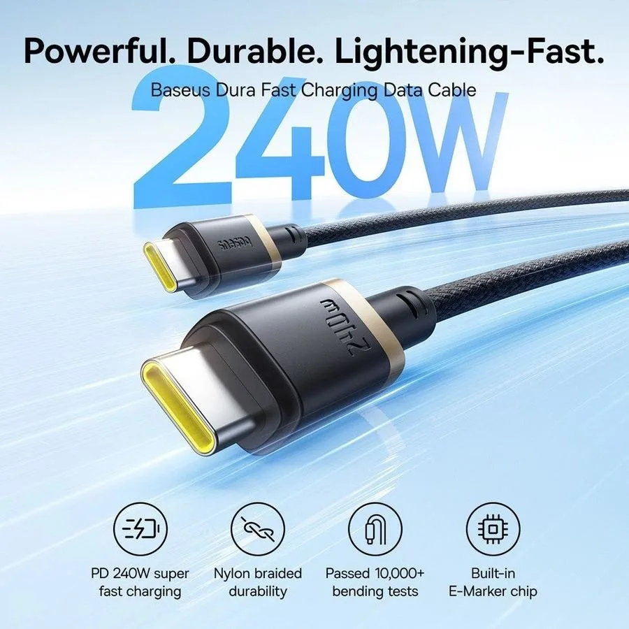 کابل تبدیل USB-C بیسوس مدل Dura Series 240W طول 1 متر