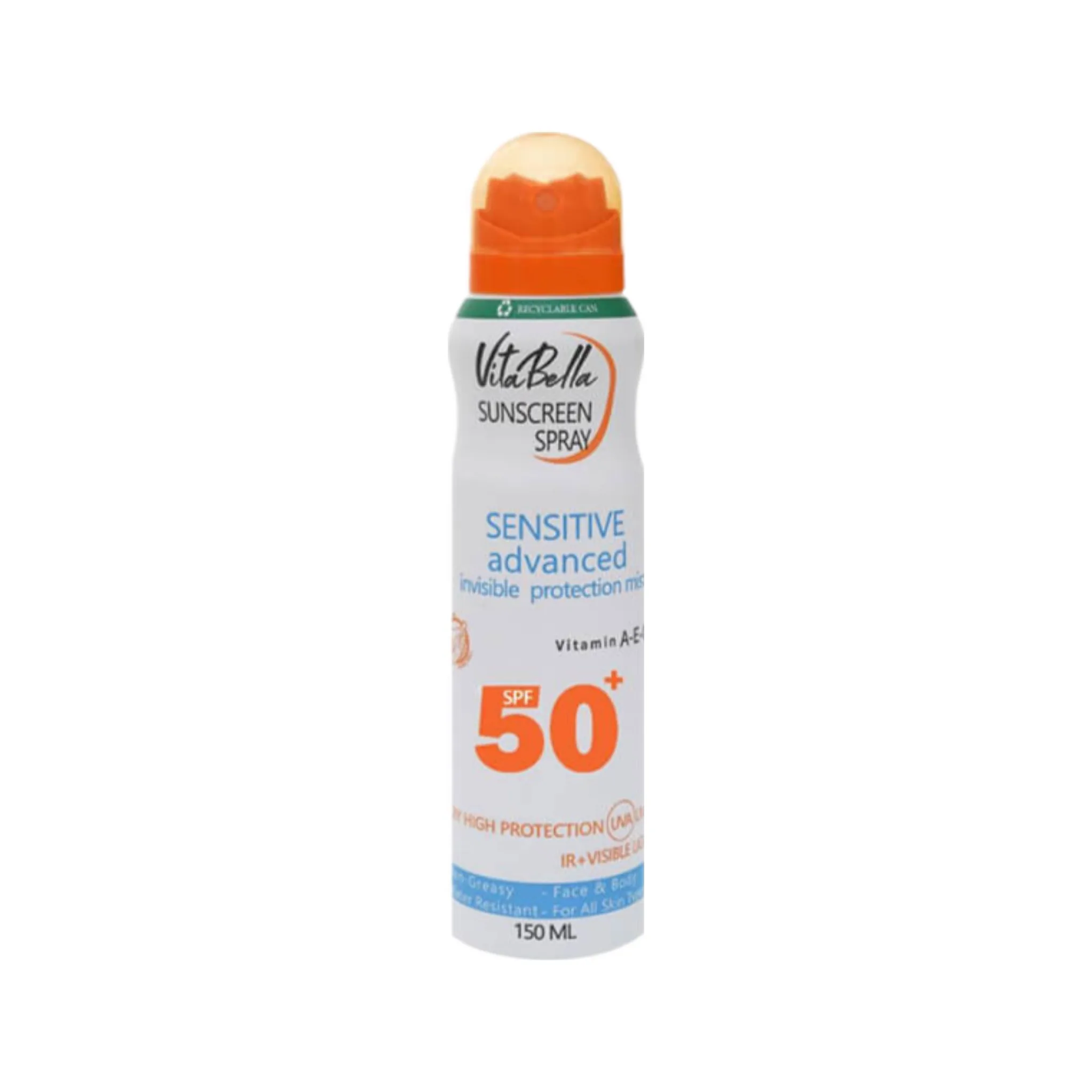 اسپری ضد آفتاب بدون رنگ ویتابلا SPF 50 مدل sun ‌مناسب انواع پوست حجم 150 میلی‌لیتر