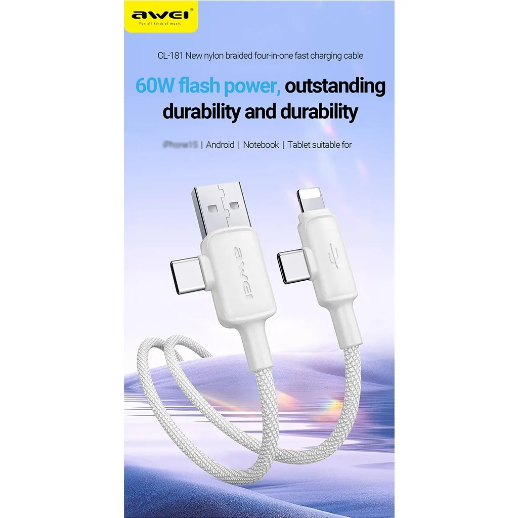کابل تبدیل USB-C / USB به USB-C / لایتنینگ اوی مدل CL-181 60W طول 1 متر